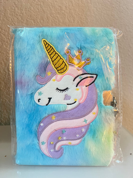 Fuzzy Diary W/ Lock&Keys Unicorn/Cat