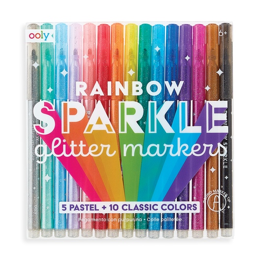 rainbow sparkle glitter markers - set of 15