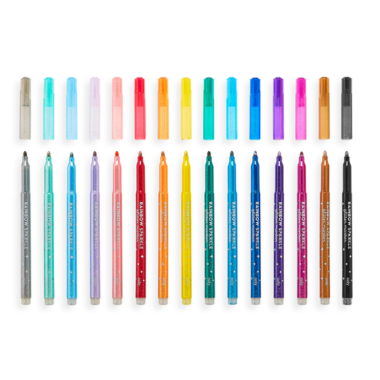 rainbow sparkle glitter markers - set of 15