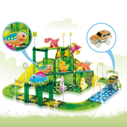 89pc Dinosaur Race Track Magnet Tiles Building Blocks Set