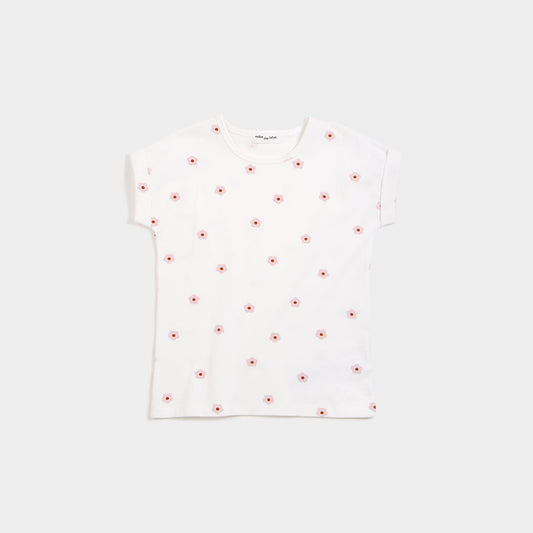 Retro Bloom Print on Off White Girl's T-Shirt