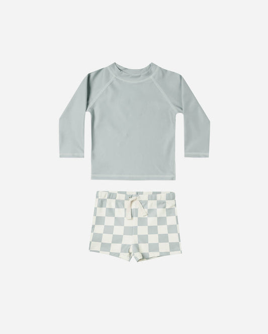 rashguard boys set | light blue check
