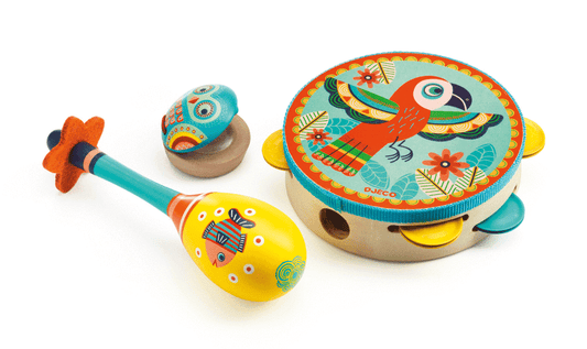 Animambo Tambourine, Maraca, Castanet Musical Instrument Set