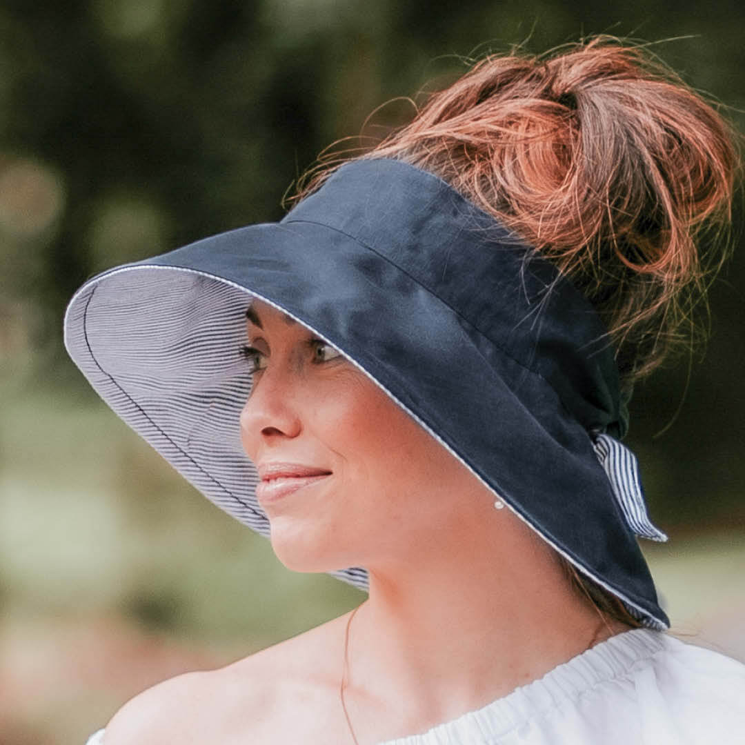 'Voyager' Ladies Wide-Brimmed Visor Sun Hat - Charlie / Indigo