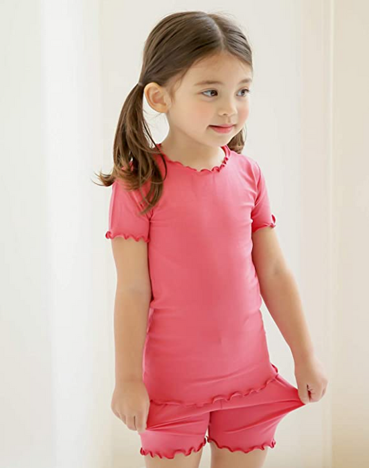 VAENAIT BABY Short Soft Shirring Cool Pajamas 2pcs Set Rosecoral