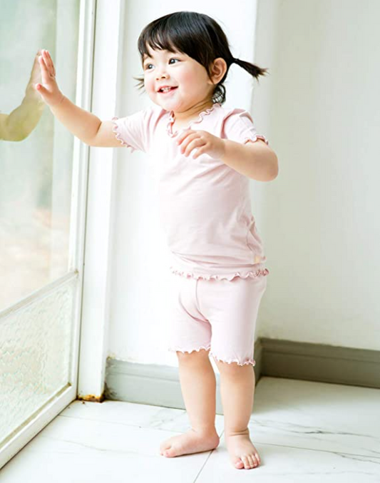 VAENAIT BABY Short Soft Shirring Cool Pajamas 2pcs Set Greypink