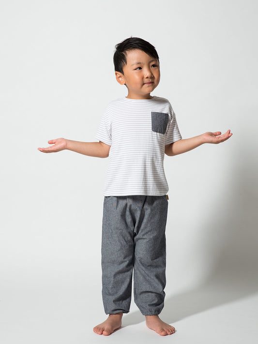 The Bamboo Tee Light + Cotton Gathered Hem Pant SET Sage Stripe