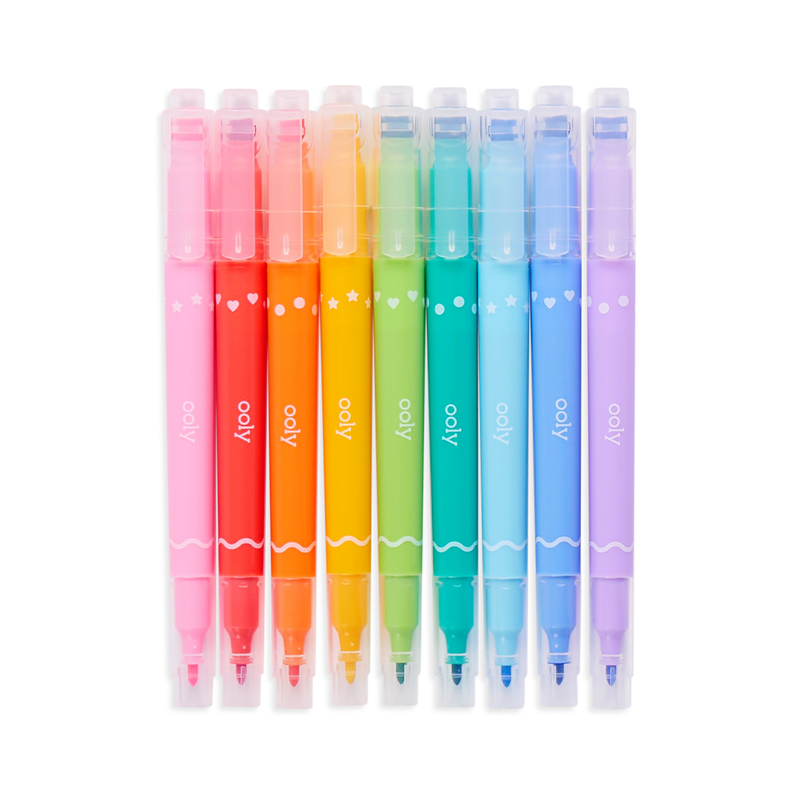 Confetti Stamp Double-Ended Markers - Set of 9