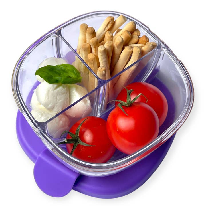 Compact Leakproof Snack Bowl with 3 Compartments Haze Purple
