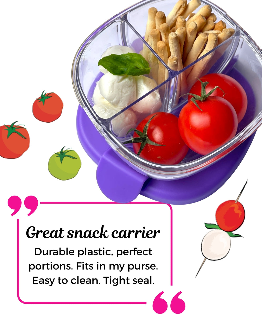 Compact Leakproof Snack Bowl with 3 Compartments Haze Purple