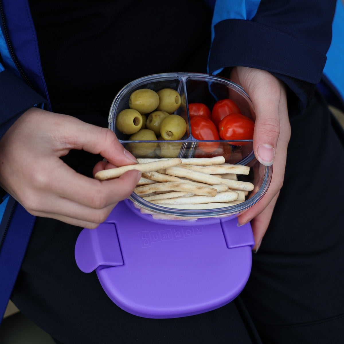 Compact Leakproof Snack Bowl with 3 Compartments Haze Purple