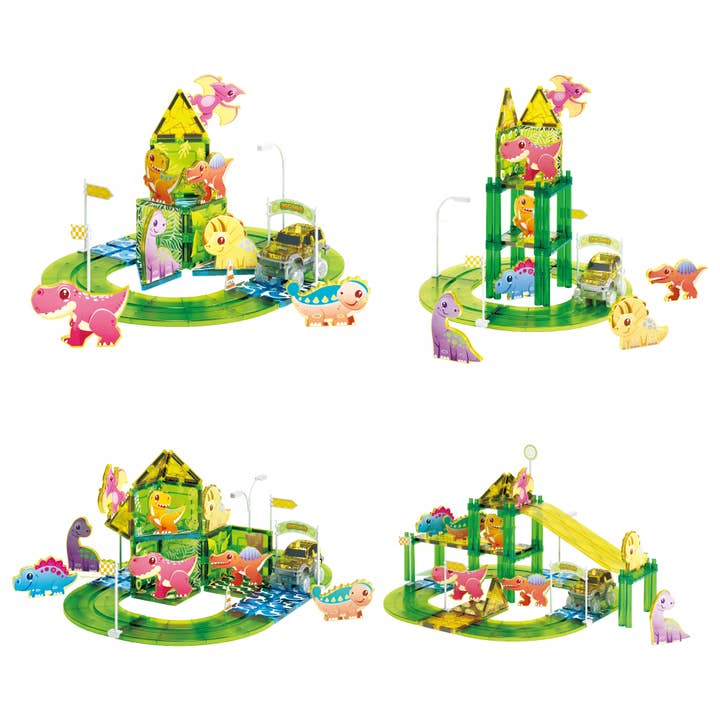 89pc Dinosaur Race Track Magnet Tiles Building Blocks Set