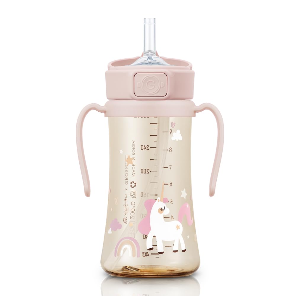 Grosmimi Ppsu Straw Cup with Flip Top - 10oz (300ml) Stage 2 Straw