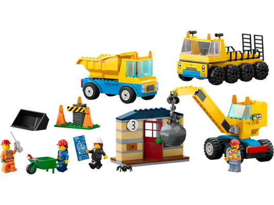 60391 Construction Trucks and Wrecking Ball Crane