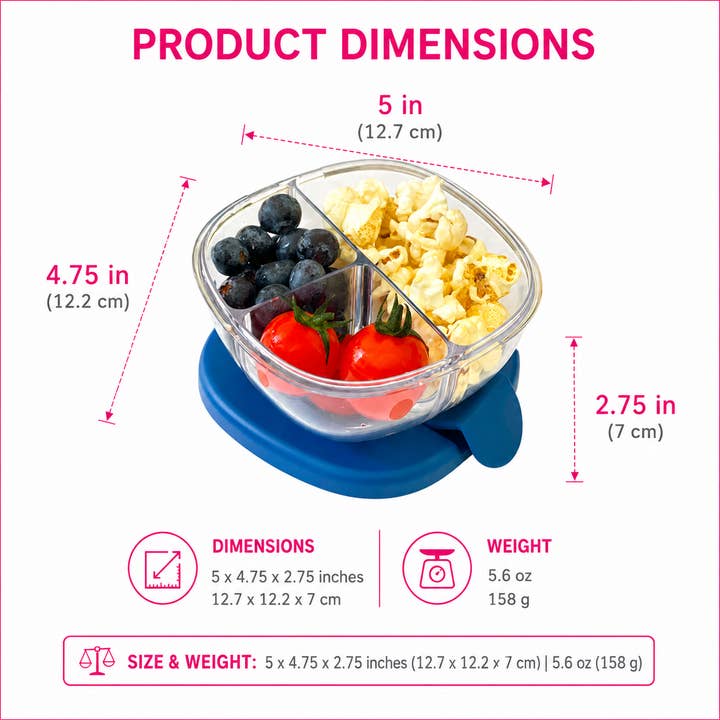 Compact Leakproof Snack Bowl with 3 Compartments Haze Purple