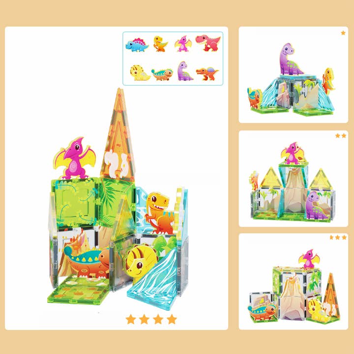 26pc Magnetic Tile Dino Theme Construction Block Set