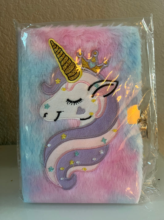 Fuzzy Diary W/ Lock&Keys Unicorn/Cat