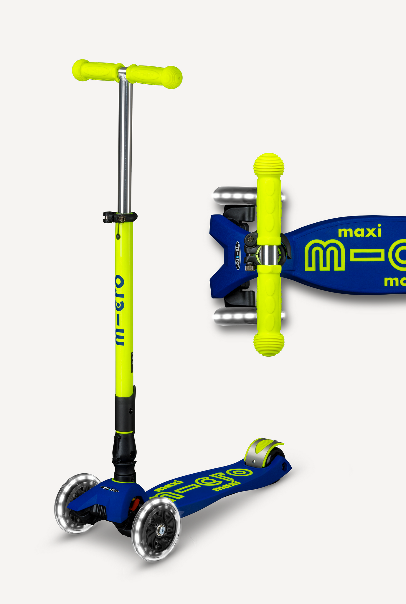 Micro Maxi Foldable LED Scooter  Neon Canary Yellow/Blue