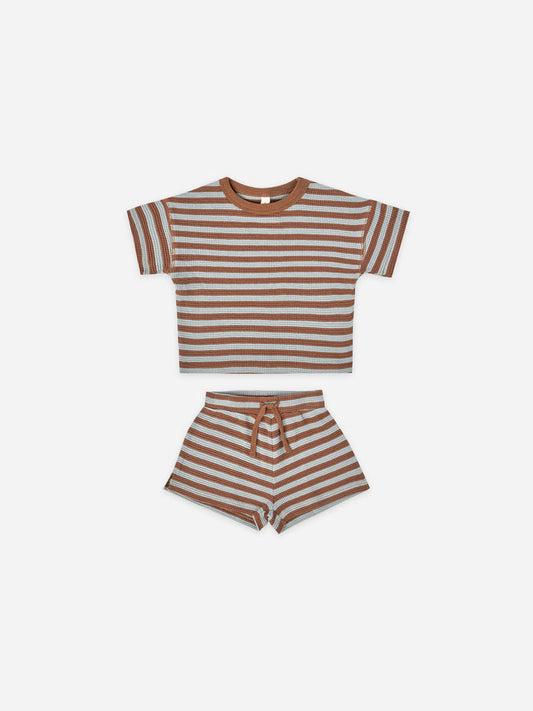 Waffle Short Set | Sienna, Sky Stripe