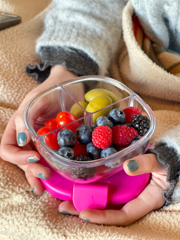Leakproof Snack Bowl with 3 Compartments Raspberry Pink