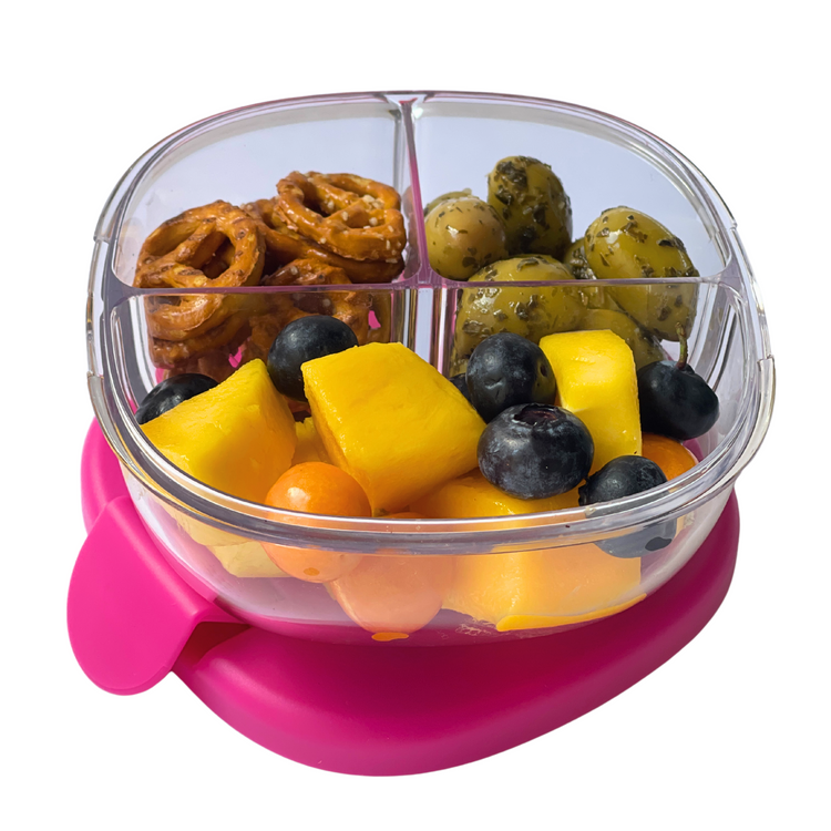 Leakproof Snack Bowl with 3 Compartments Raspberry Pink