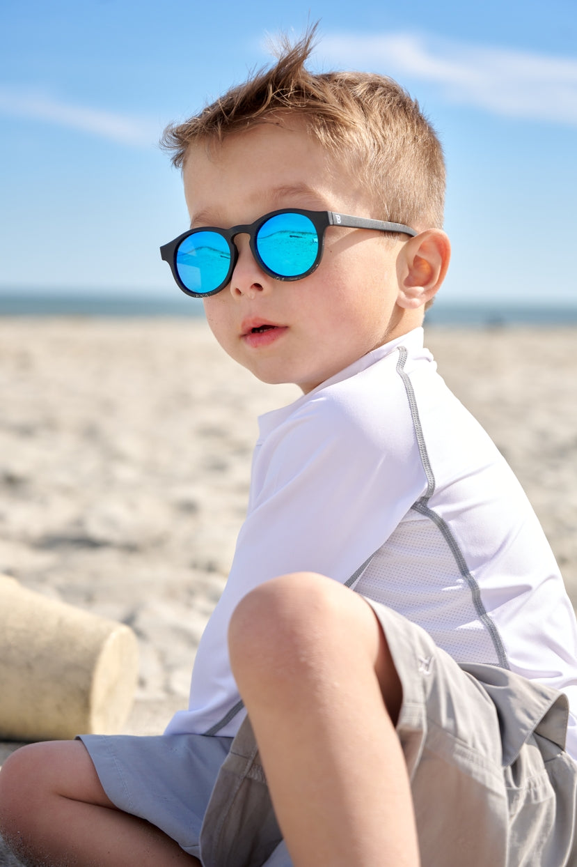 Jet Black w/ Cobalt Blue Lens Polarized Keyhole Sunglasses