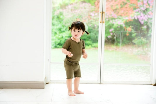 VAENAIT BABY Short Soft Shirring Cool Pajamas 2pcs Set Khaki