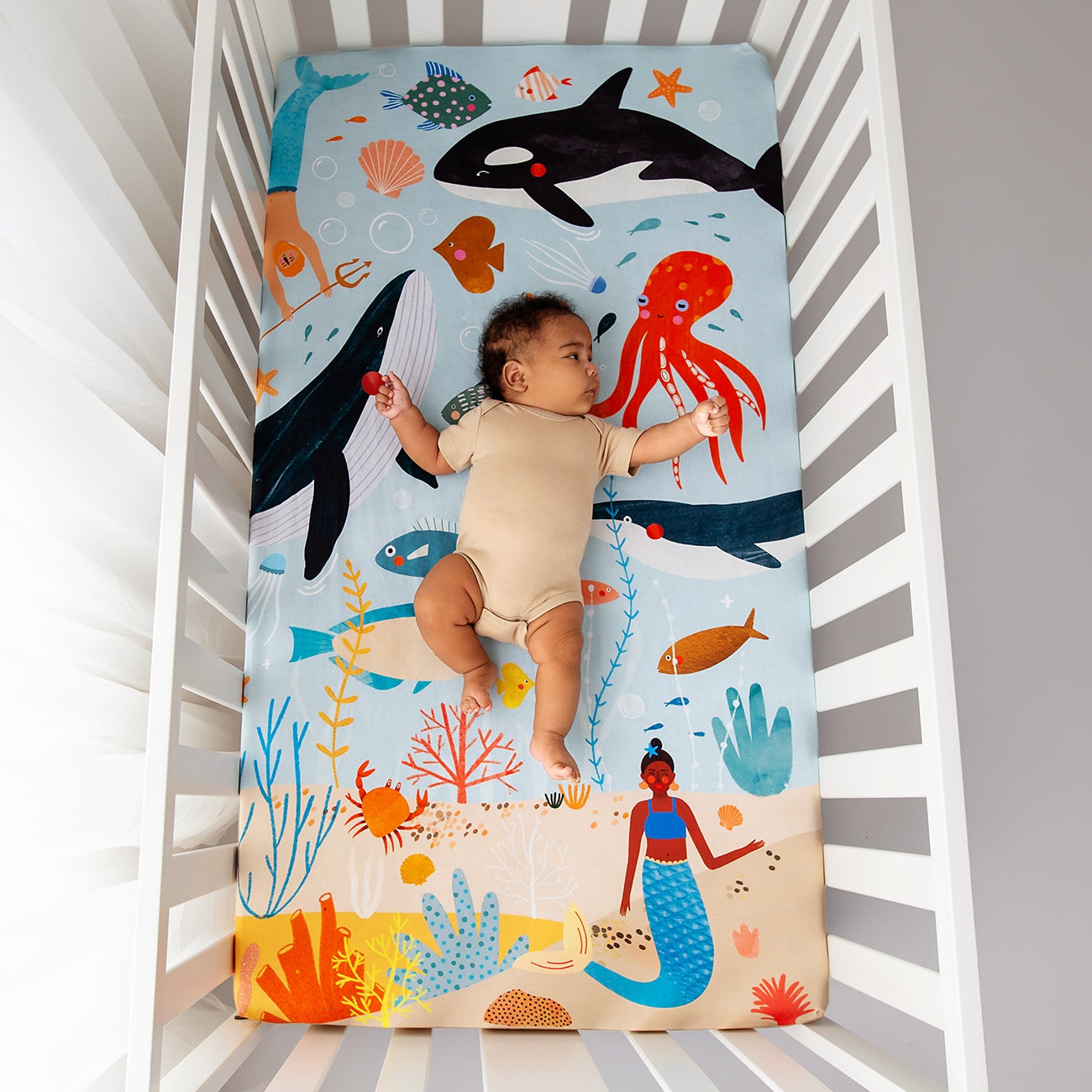 Cotton Sateen Crib Sheet: Beyond the Reef