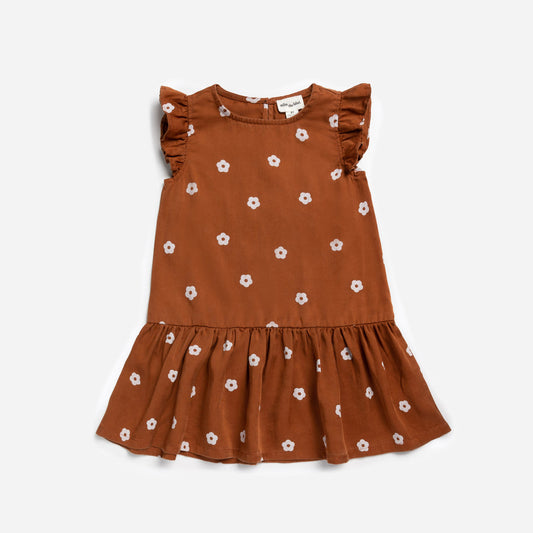 Retro Bloom Print on Sandstone Woven Lyocell Dress
