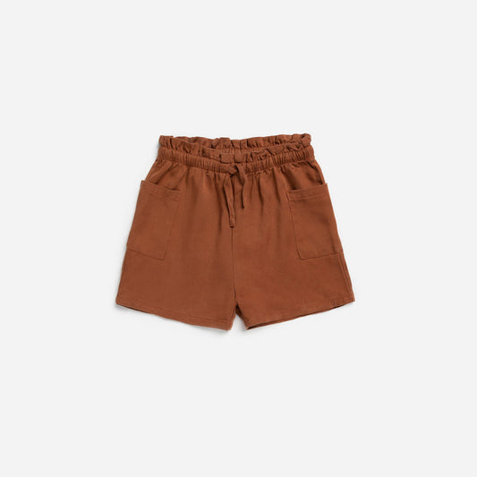 Sandstone Woven Lyocell Paperbag Waist Girl's Shorts