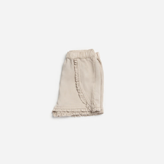 Beige Woven Lyocell Girl's Shorts with Frills
