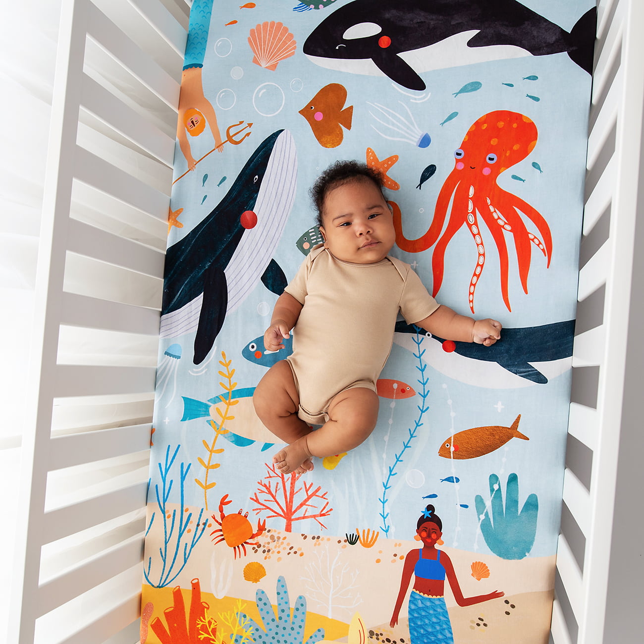 Cotton Sateen Crib Sheet: Beyond the Reef
