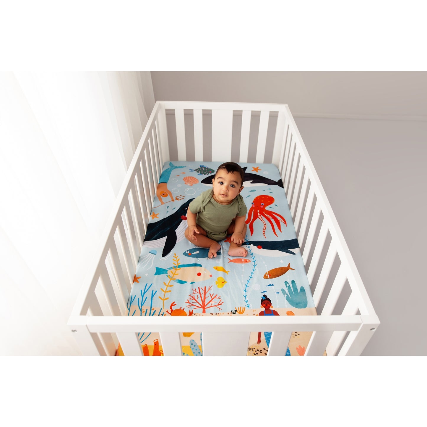Cotton Sateen Crib Sheet: Beyond the Reef
