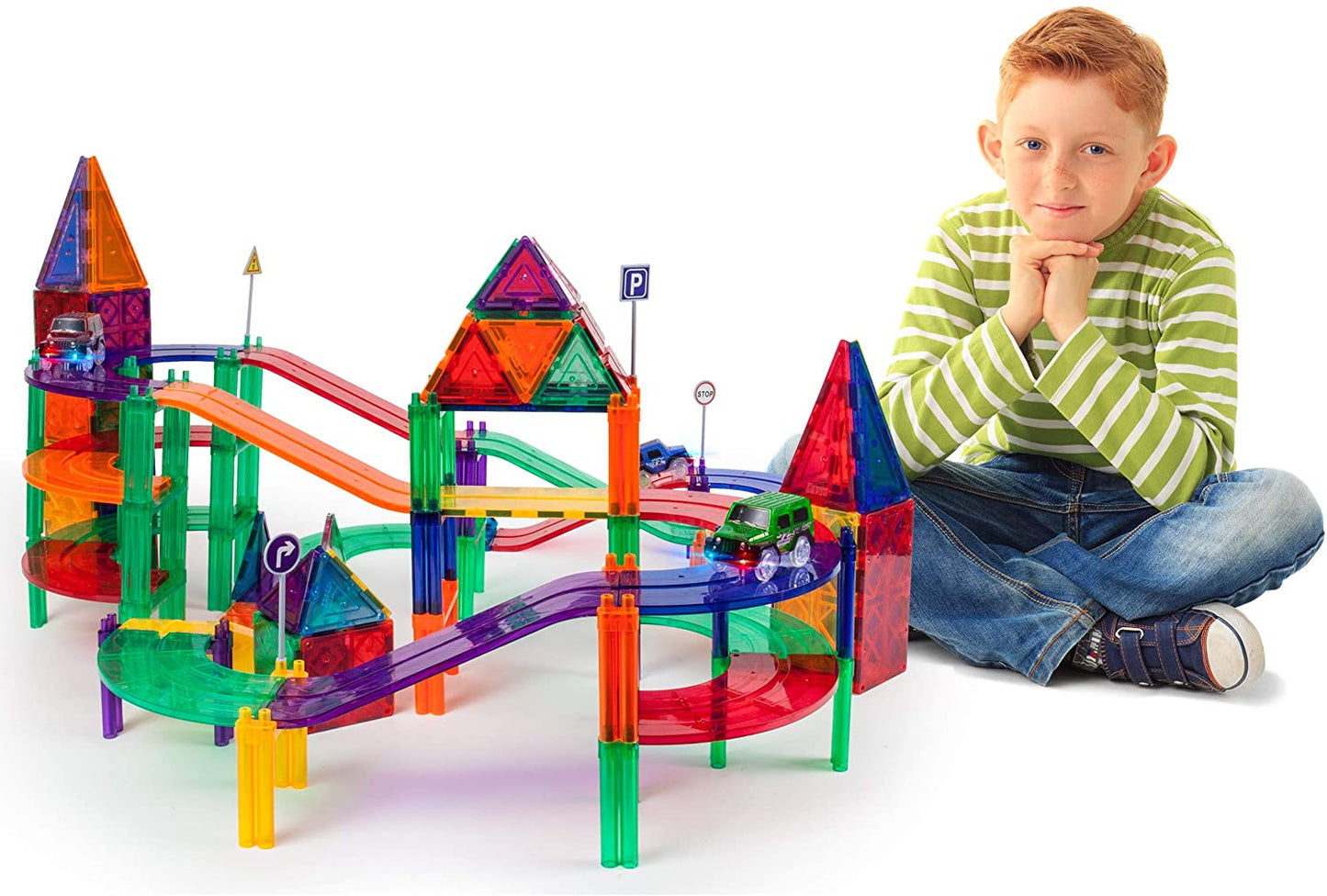 128 Piece Race Track Set with 3 Led Cars