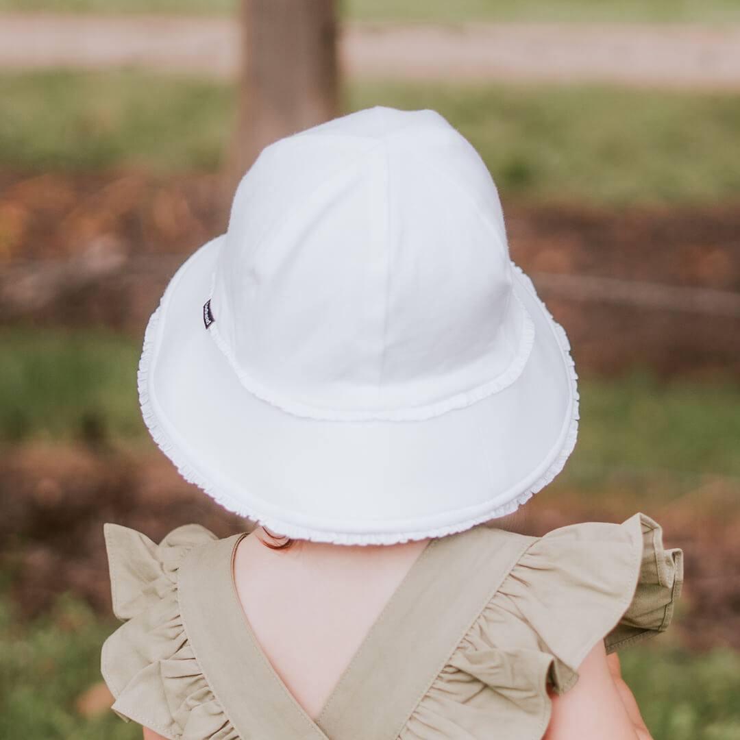Toddler Bucket Hat - White Ruffle Trim