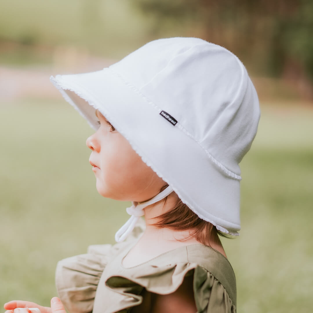 Toddler Bucket Hat - White Ruffle Trim