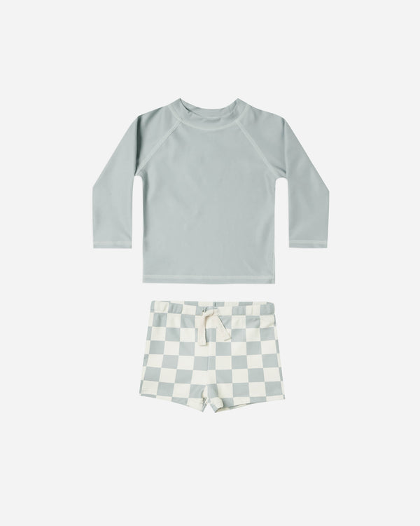 rashguard boys set | light blue check