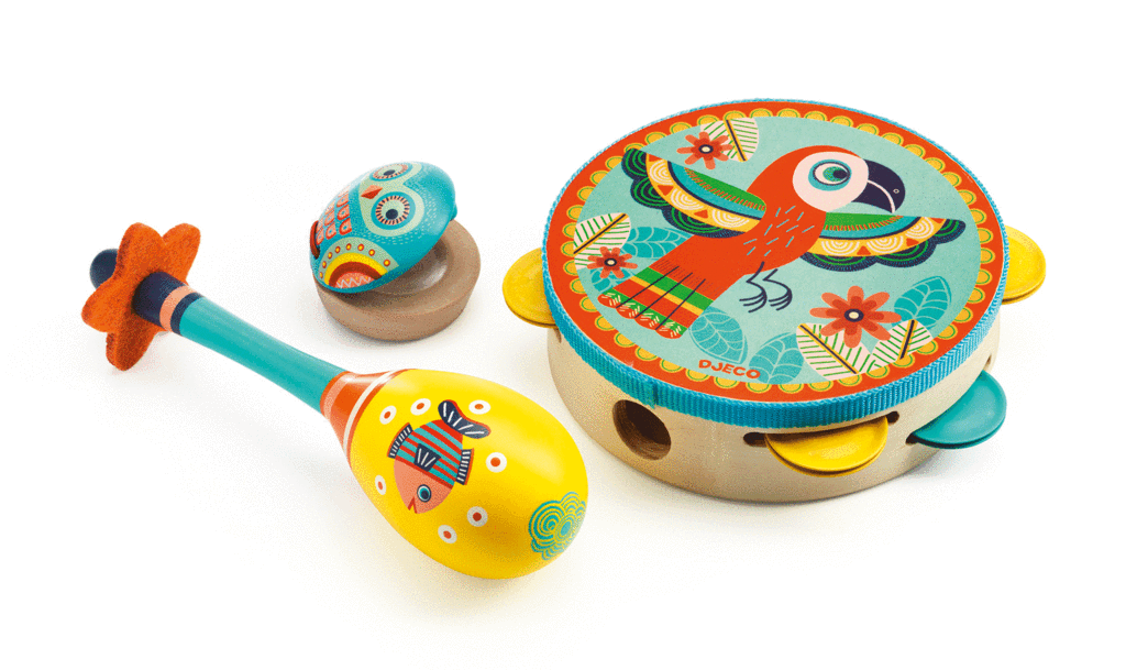 Animambo Tambourine, Maraca, Castanet Musical Instrument Set
