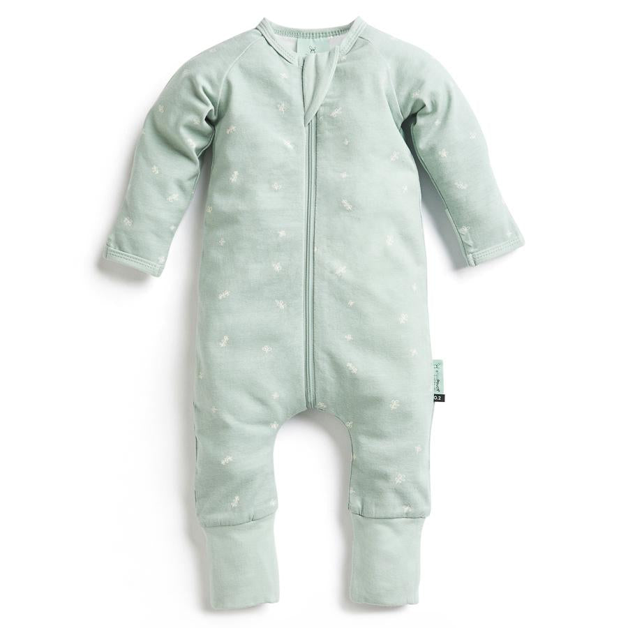 Long Sleeve Organic Cotton Pajamas (1.0 Tog) - Sage with 3-way zip
