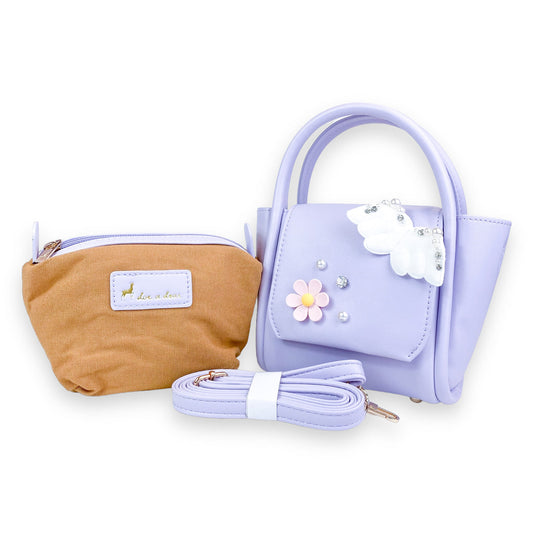 Angel Wing & Charms Leather Satchel Bag in Purple