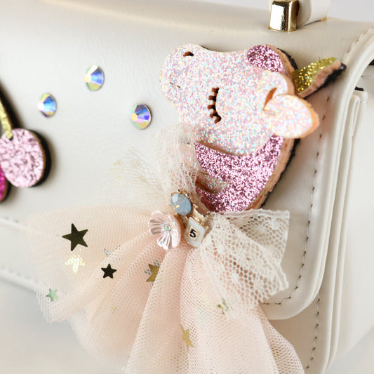 Unicorn & Cherry Applique Purse - Cream