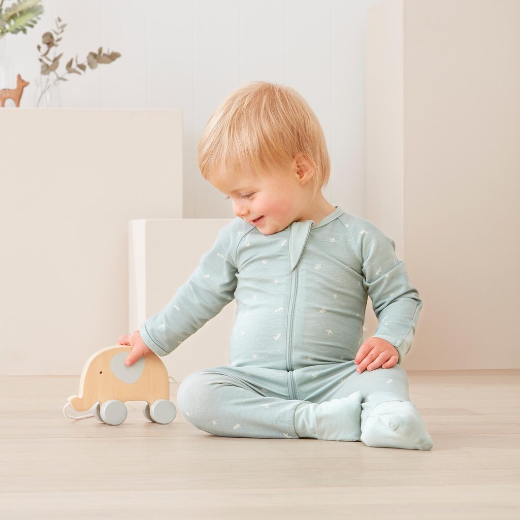 Long Sleeve Organic Cotton Pajamas (1.0 Tog) - Sage with 3-way zip