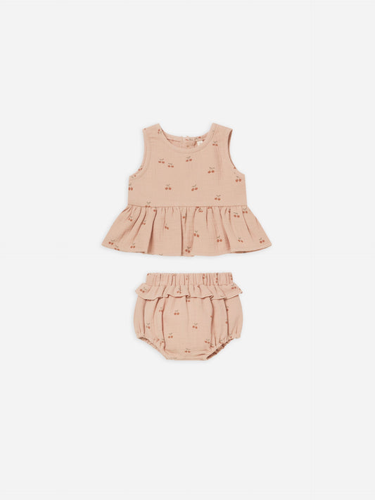 SLEEVELESS PEPLUM SET | CHERRIES