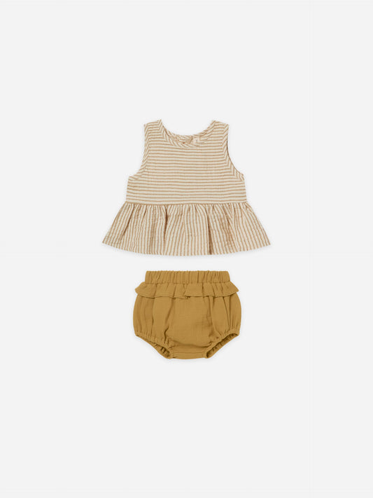 SLEEVELESS PEPLUM SET | OCRE STRIPE