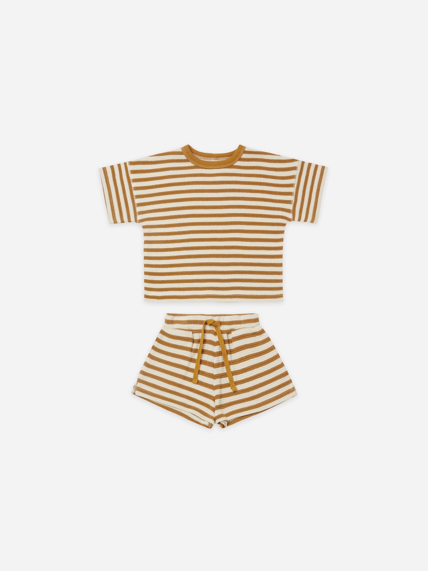 WAFFLE TEE + SHORT SET | OCRE STRIPE