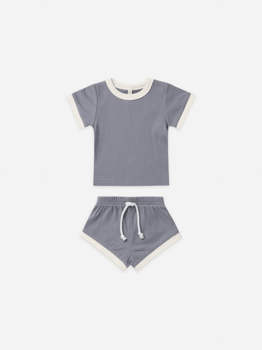 RIBBED SHORTIE SET | WASHED INDIGO