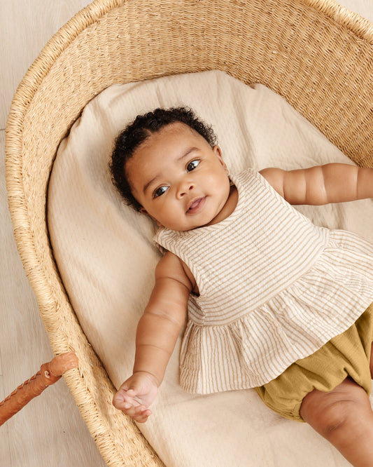 SLEEVELESS PEPLUM SET | OCRE STRIPE