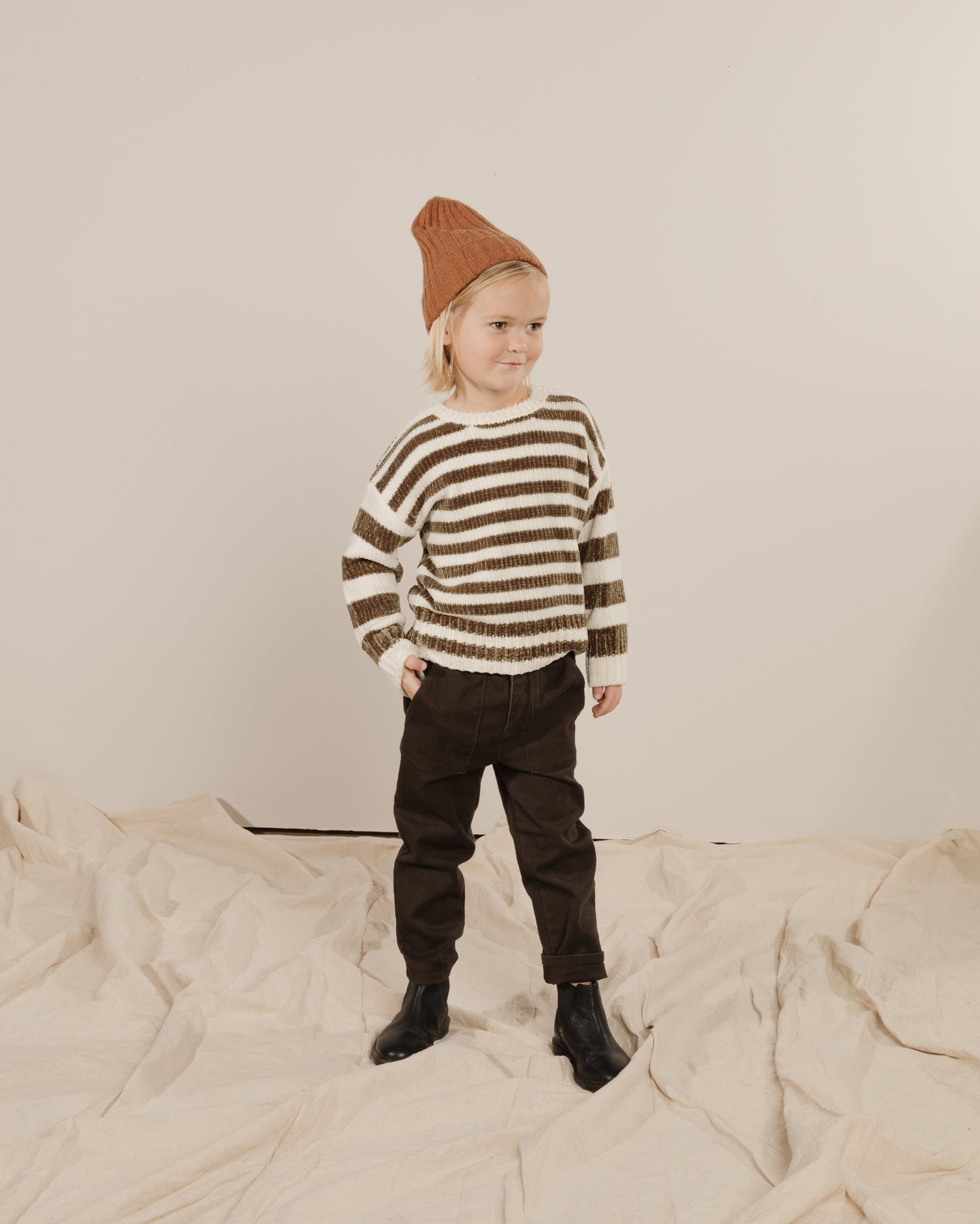 chenille sweater || olive stripe