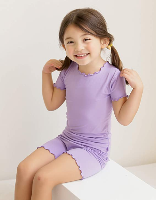 VAENAIT BABY Short Soft Shirring Cool Pajamas 2pcs Set Light Purple