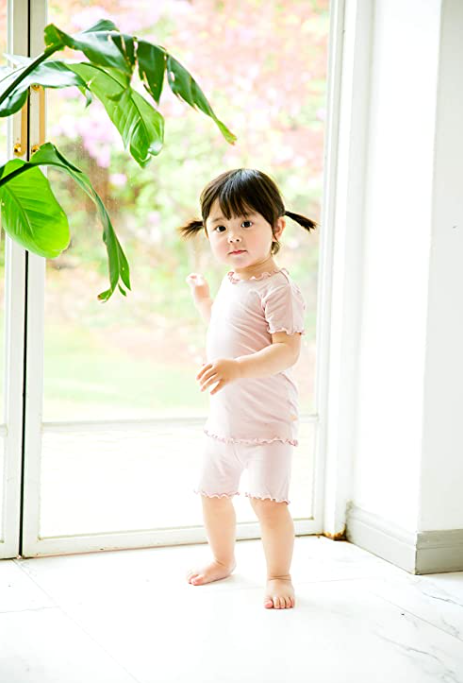 VAENAIT BABY Short Soft Shirring Cool Pajamas 2pcs Set Greypink